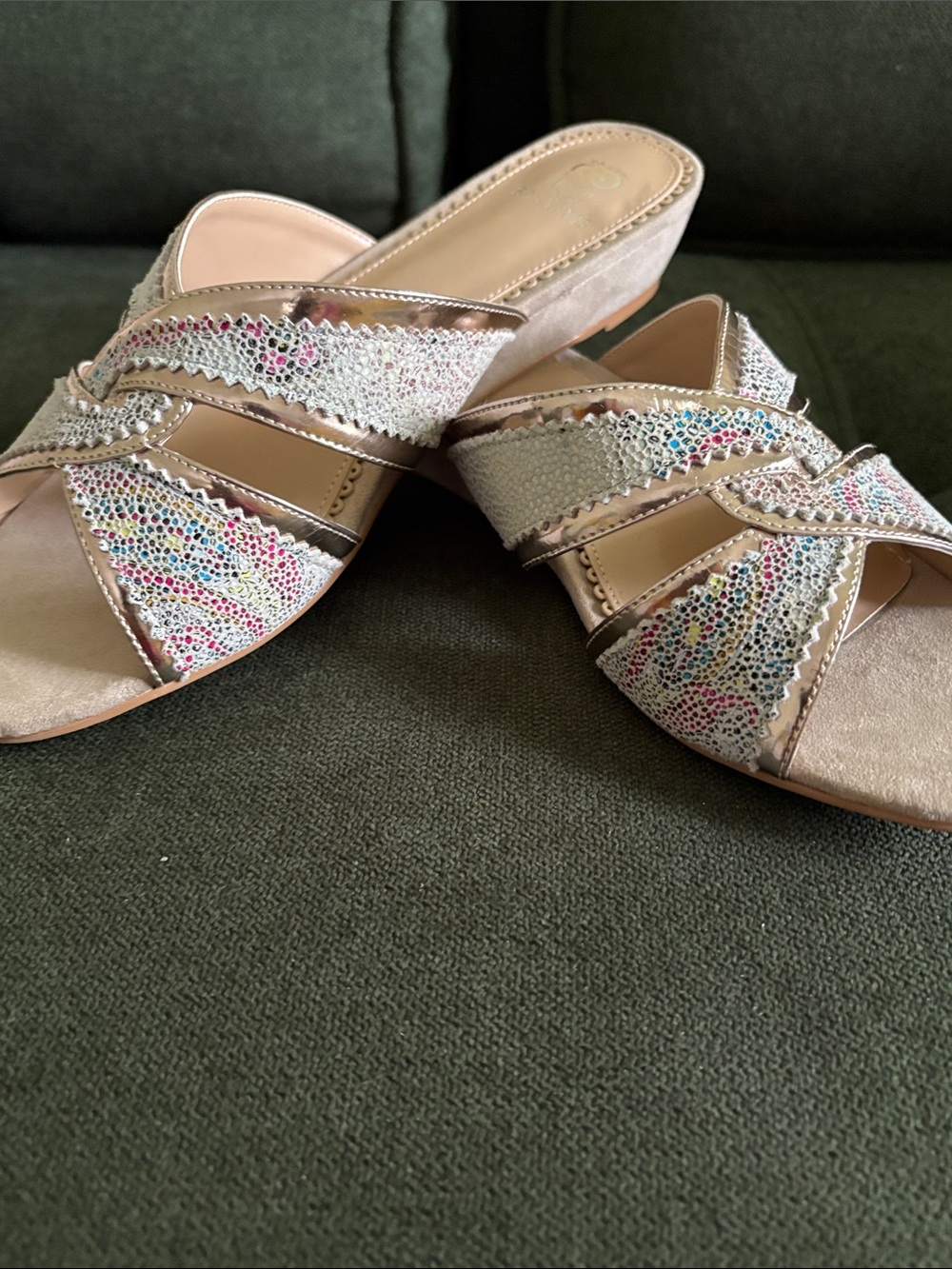 Rara Avis Multicolored Leather Sandals Rose Gold w/ Crisscross Strap - Picture 10 of 10